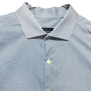 Van Heusen Mens Slim Fit Dress Shirt Blue Geometric Long Sleeve Spread Collar XL